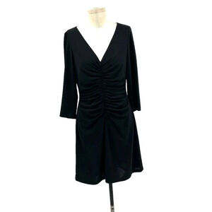 Rickie Freeman for Teri Jon Black Ruched V-neck 3/4‎ Sleeve Dress Size 10